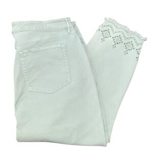 LOFT Women’s Eyelet Hem Slim Pocket Skinny Crop Jeans Matcha Latte Size 22 EUC